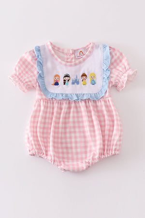 Pink plaid princess embroidery girl bubble