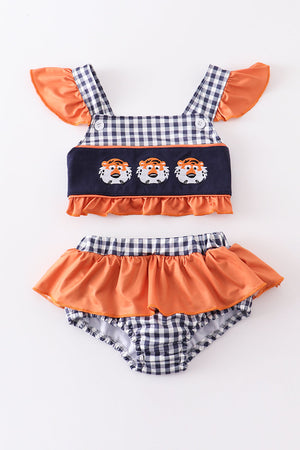 Auburn tiger embroidery plaid 2pc girl swimsuit