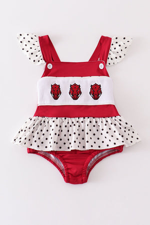 Red Arkansas razorback embroidery one-piece girl swimsuit