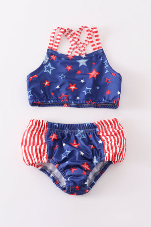 Navy Patriotic star print 2pc girl swimsuit