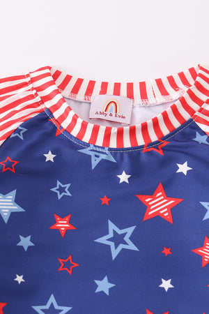 Navy Patriotic star print rashguard boy 2pc swimsuit