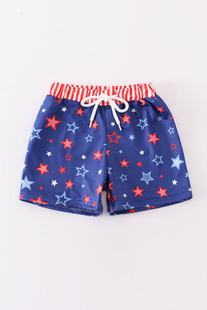 Navy Patriotic star print boy swim trunks