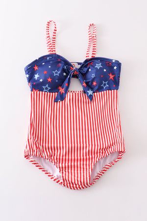 Navy Patriotic star print one-piece women swimsuit