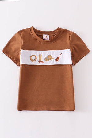Brown west cowboy embroidery boy top