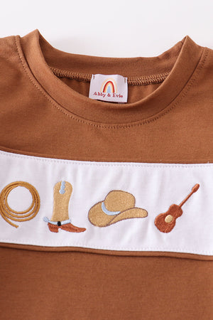 Brown west cowboy embroidery boy top