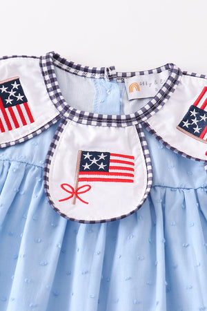Blue patriotic flag embroidery swiss dot dress