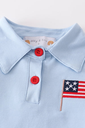 Blue patriotic flag embroidery boy set
