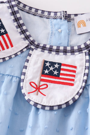 Blue patriotic flag embroidery swiss dot girl bubble
