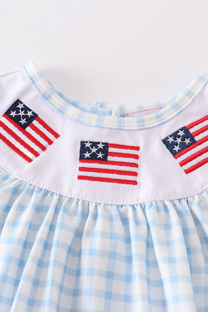 Patriotic flag embroidery plaid girl bubble