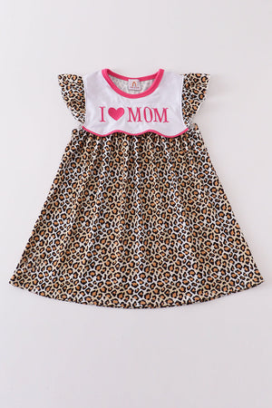 Leopard print I love MOM embroidery dress
