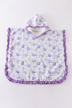 Purple floral print girl swim towel