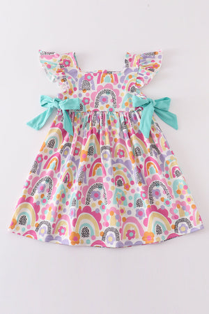 Rainbow print girl ruffle dress