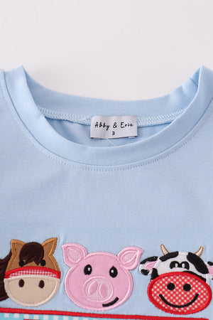 Blue farm applique boy set