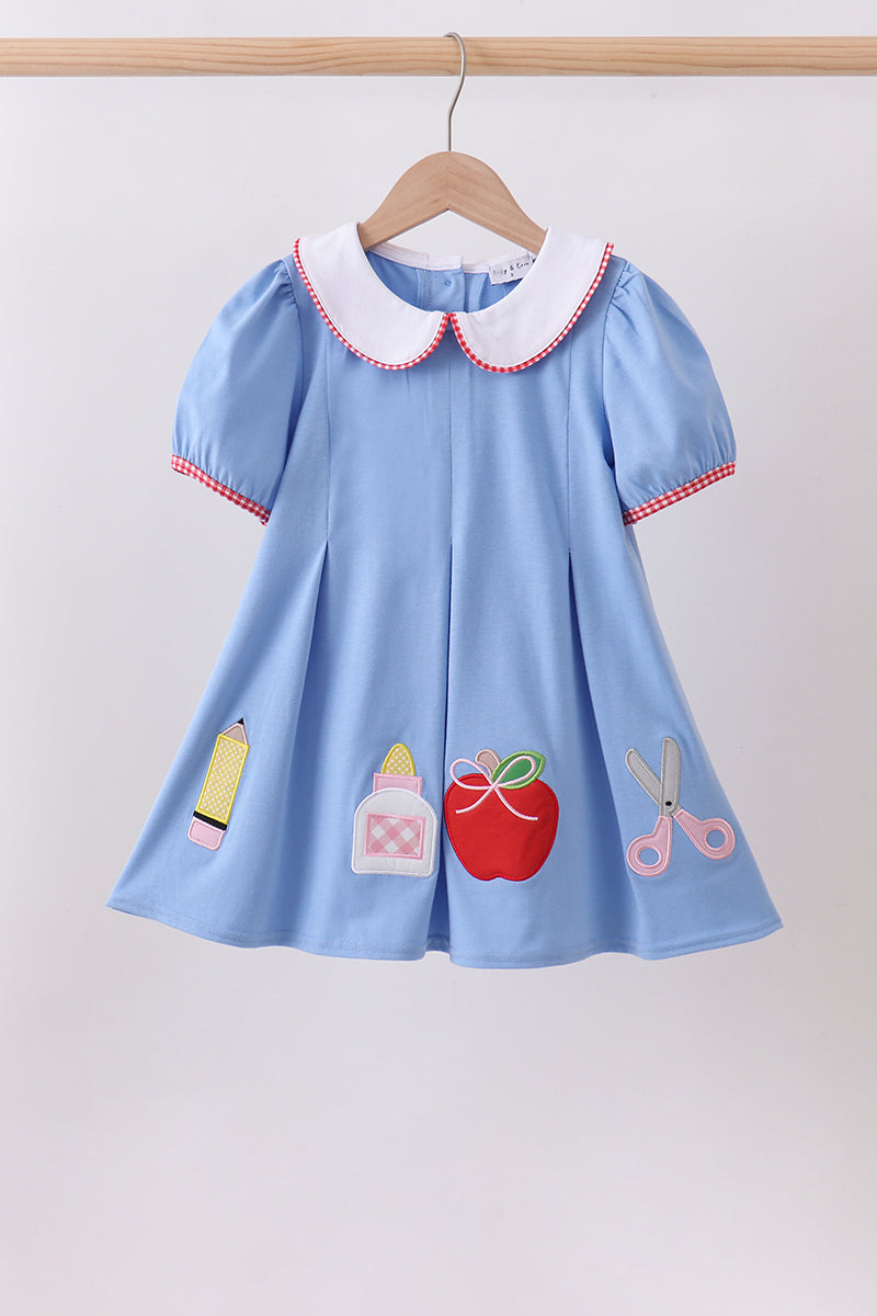 Blue pencil apple applique dress