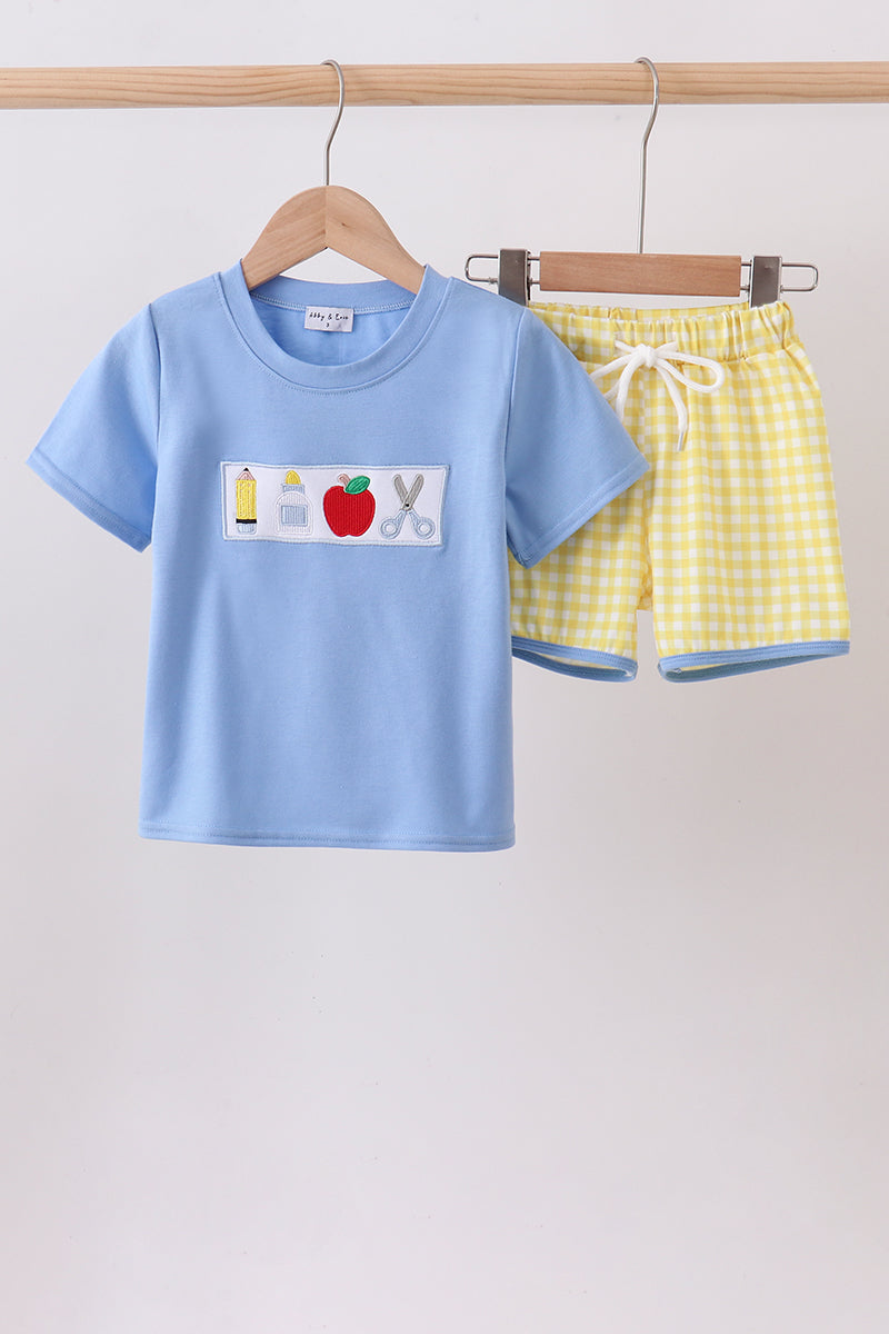 Blue pencil apple embroidery set