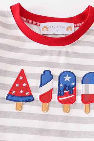 Patriotic popsicle applique stripe boy set