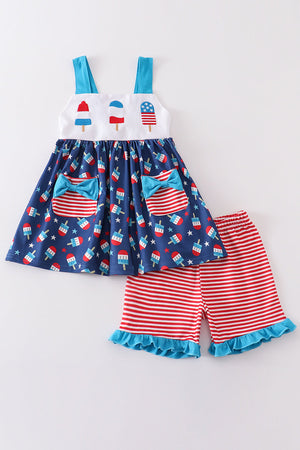 Patriotic popsicle embroidery girl set