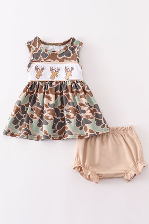 Camouflage antler embroidery baby set
