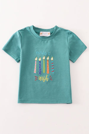 Green happy birthday embroidery boy top
