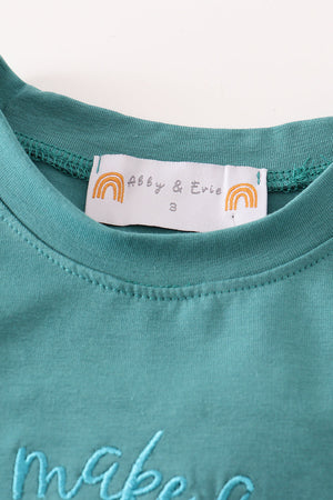 Green happy birthday embroidery boy top