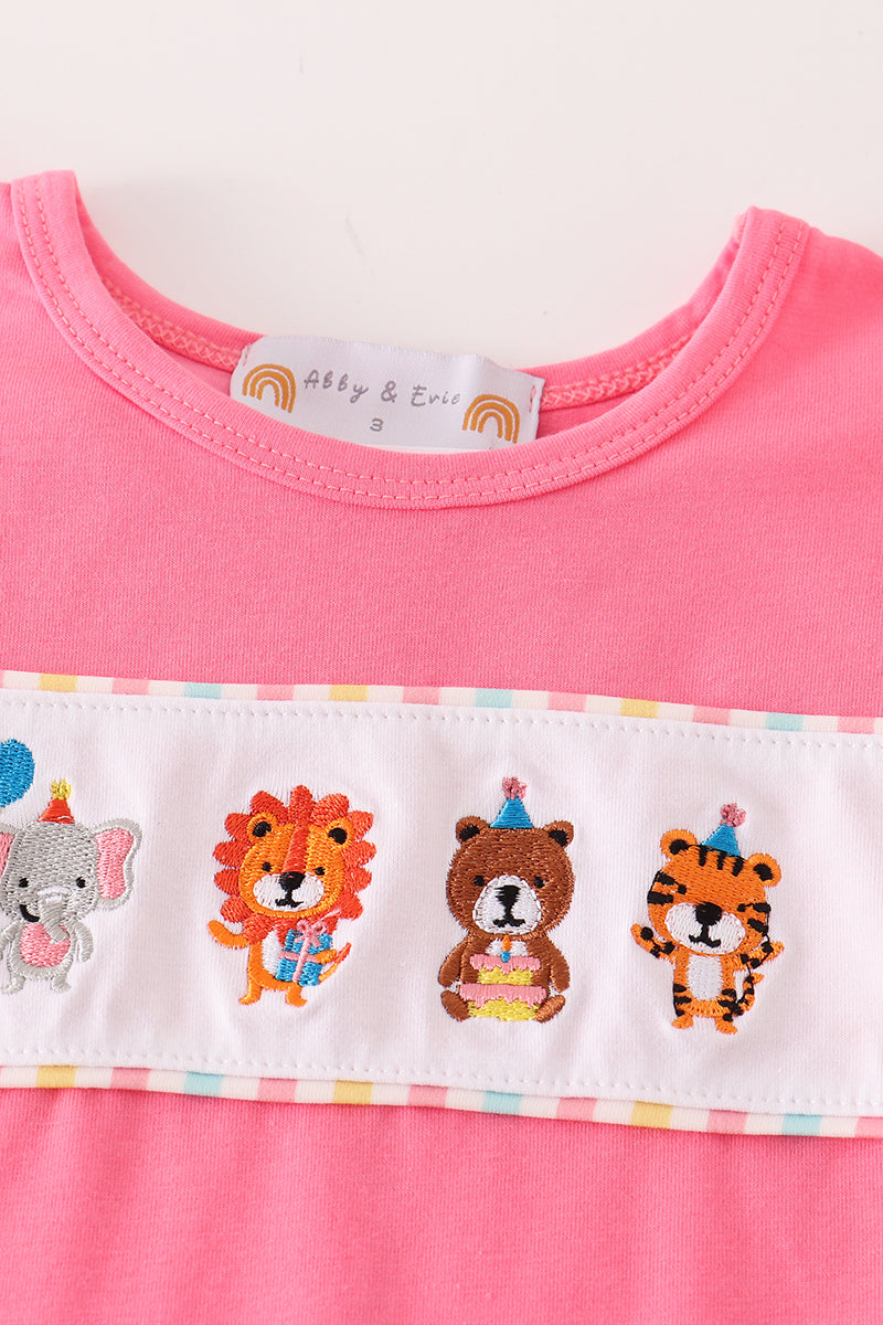 Pink animals birthday embroidery girl set