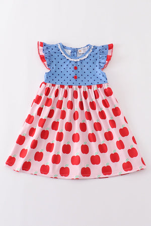 Blue apple dot ruffle dress
