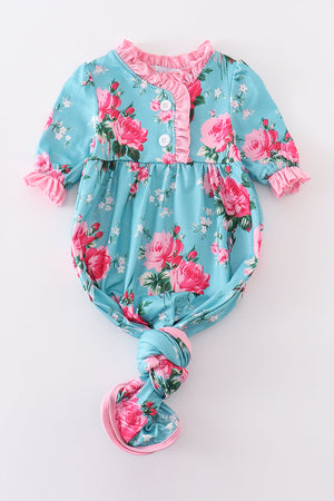 Mint floral baby gown