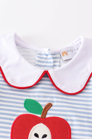 Blue stripe apple applique girl set