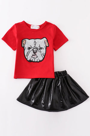 Red bulldog sequin laser skort set