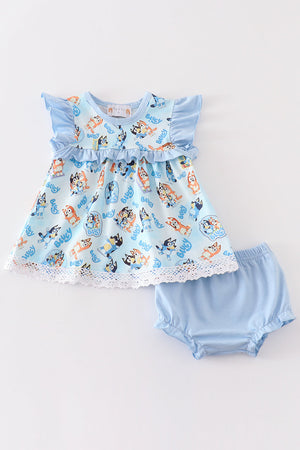 Blue character baby girl set