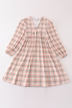 Green watercolor plaid mom&me dress