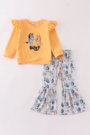 Orange character embroidery girl set