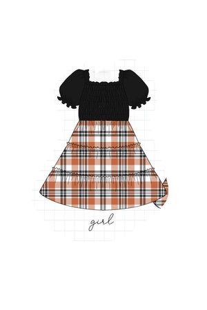 Rust plaid girl smocked dress