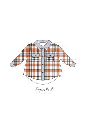 Rust plaid boy button down shirt