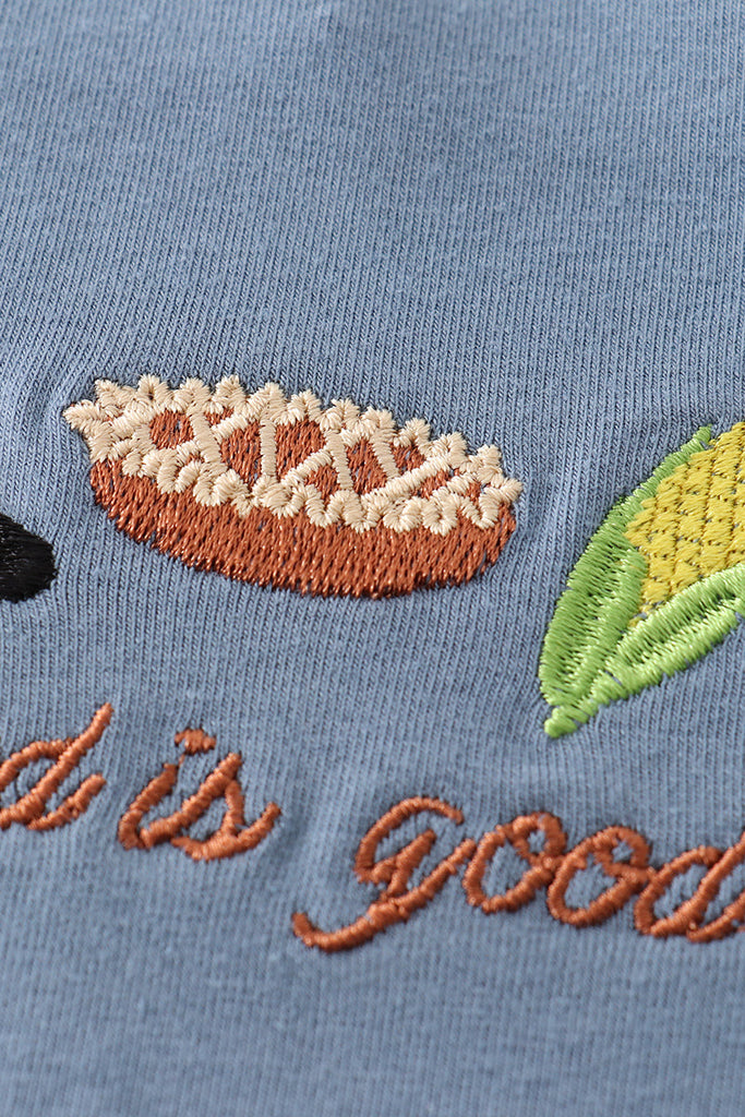 Blue thanksgiving turkey embroidery boy set HoneyBean