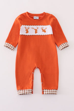Rust deer embroidery romper