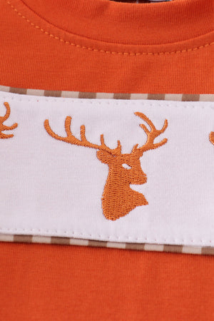Rust deer embroidery romper