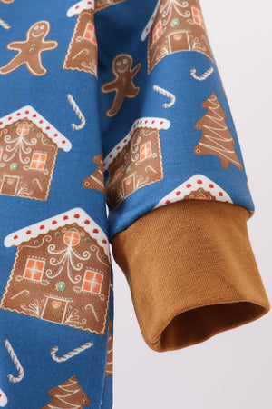 Navy gingerbread print romper