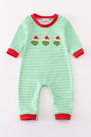 Green christmas grinch embroidery boy romper