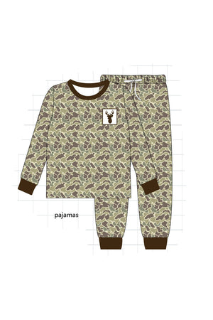 Camouflage antler embroidery men pajamas set