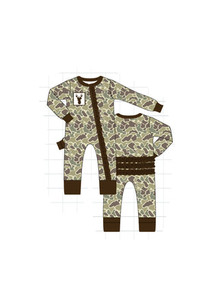 Camouflage antler embroidery girl romper