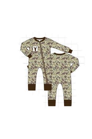 Camouflage antler embroidery boy romper