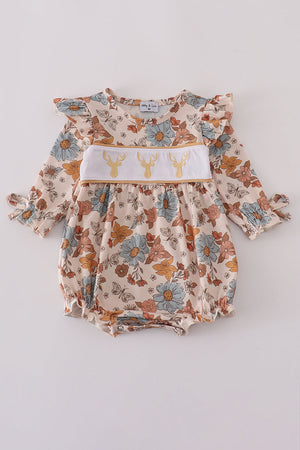 Khaki deer embroidery floral bubble