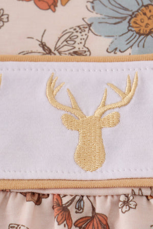 Khaki deer embroidery floral bubble