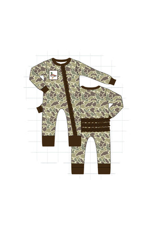 Camouflage duck embroidery girl romper