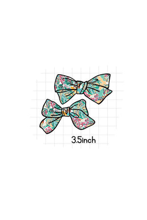 Teal floral print piggie hair bow