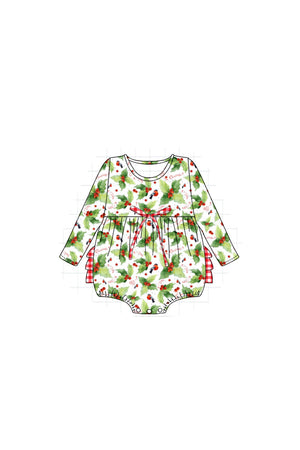 Christmas holly print girl bubble