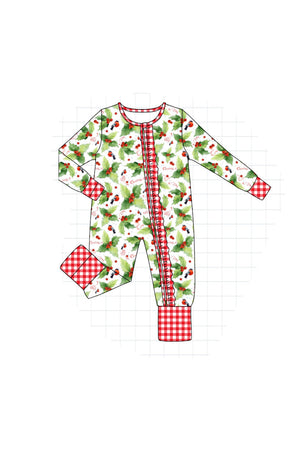 Christmas holly print girl romper