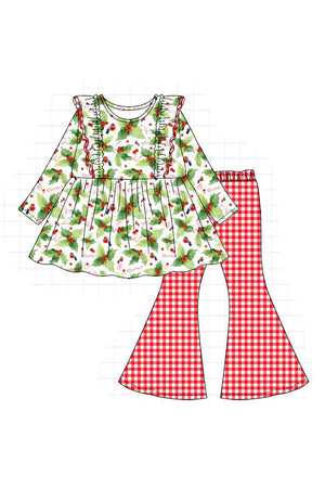 Christmas holly print girl set