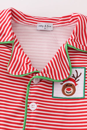 Red stripe christmas reindeer embroidery boy pajamas set